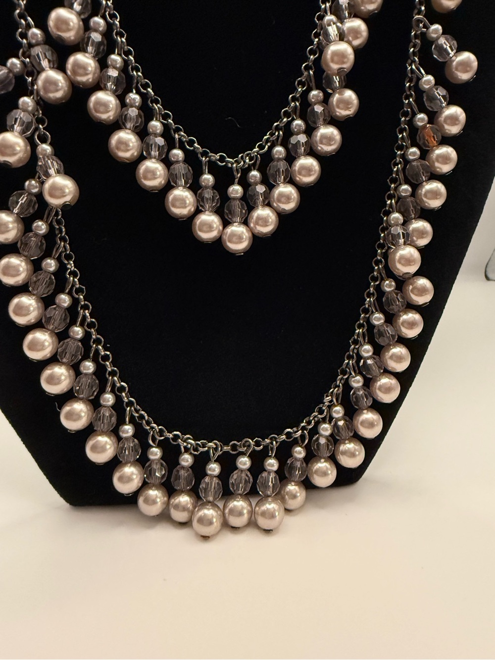 Multi-Strand Faux Champagne Pearl and clear faceted bead